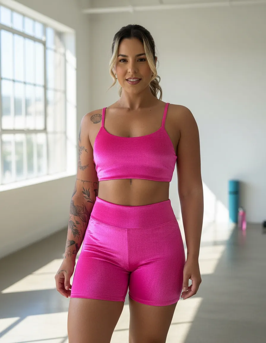 Conjunto Fitness Virginia Top Shorts Meia Coxa Cintura Alta (Mercadolivre)